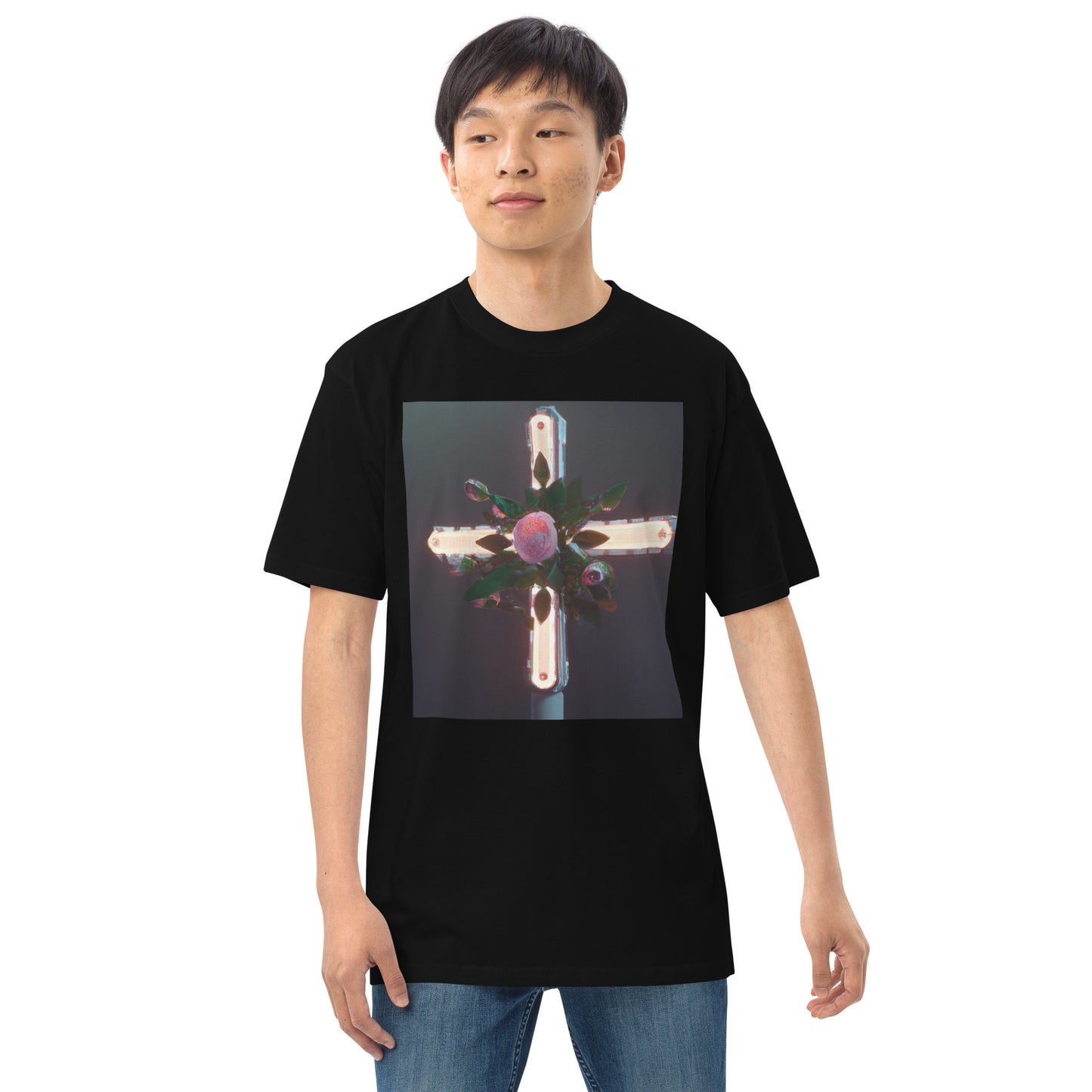 3D Rose Cross- Men’s premium heavyweight tee