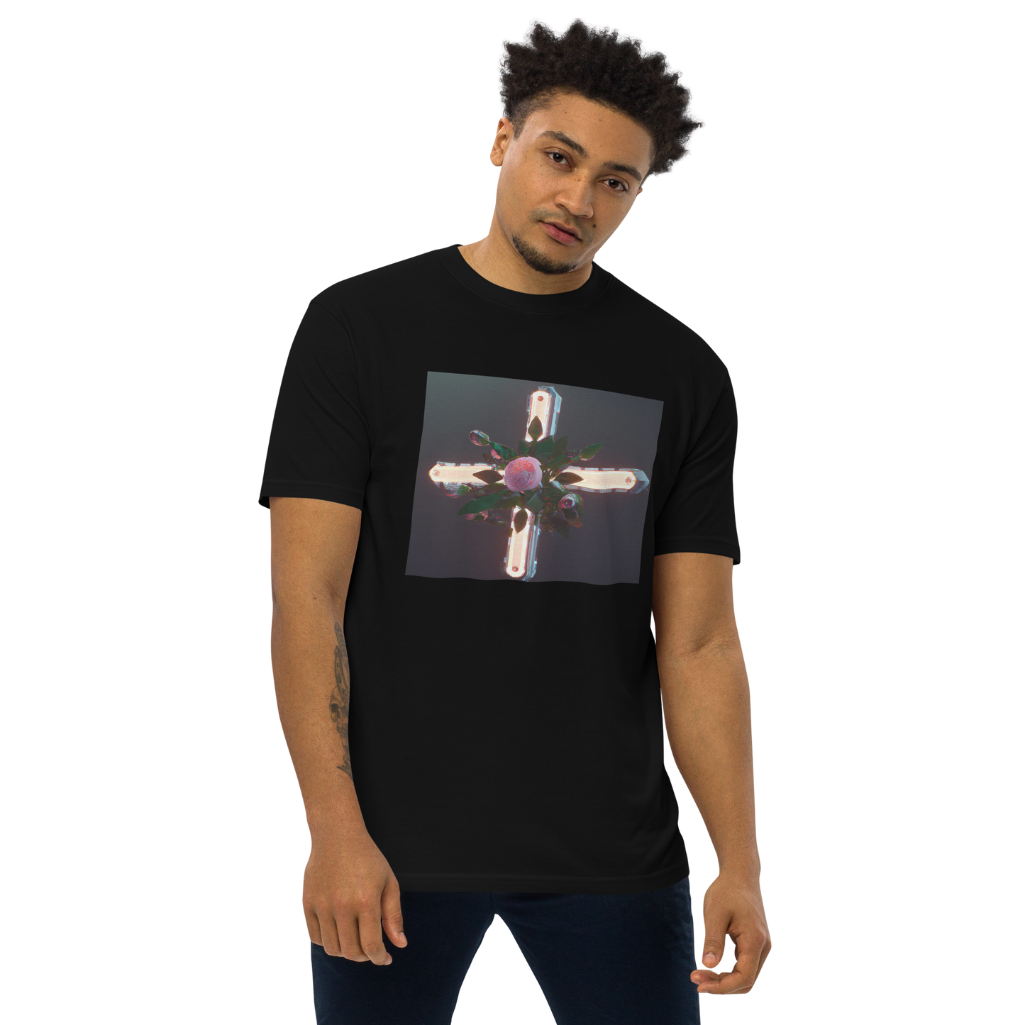 3D Rose Cross- Men’s premium heavyweight tee