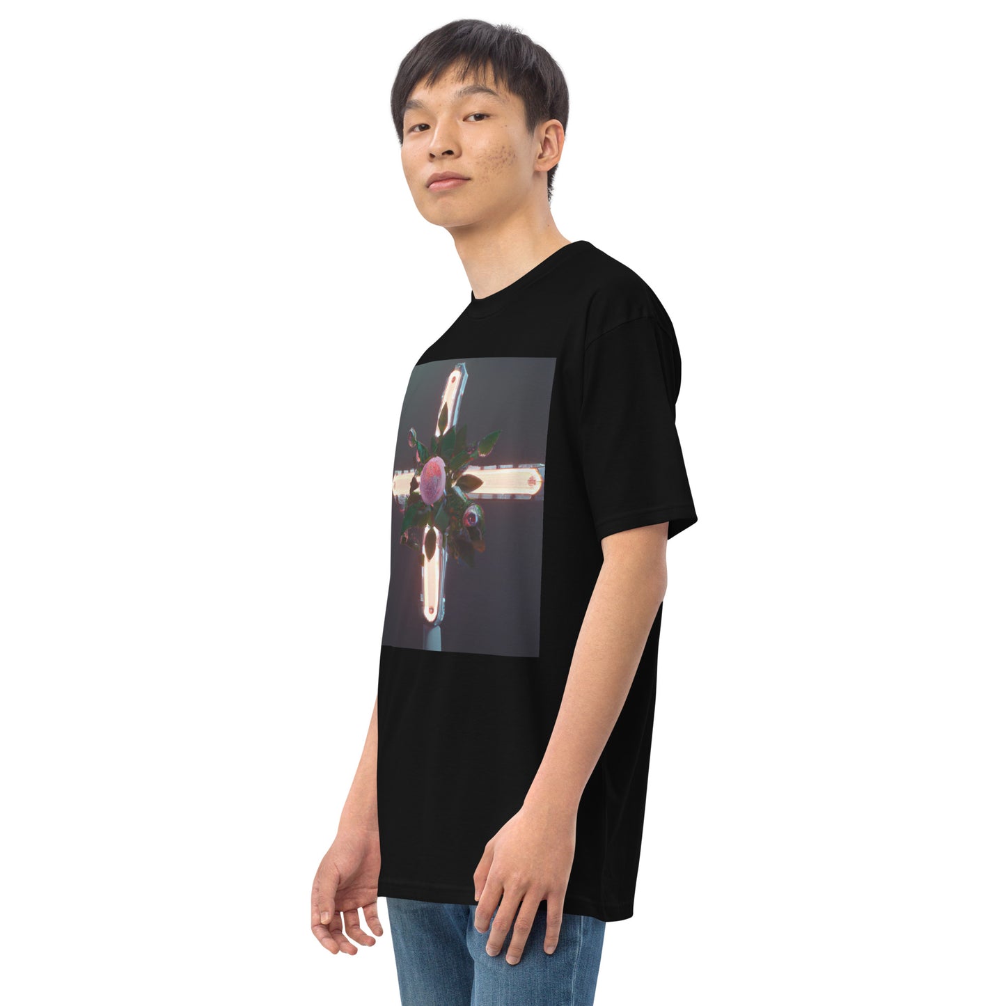 3D Rose Cross- Men’s premium heavyweight tee