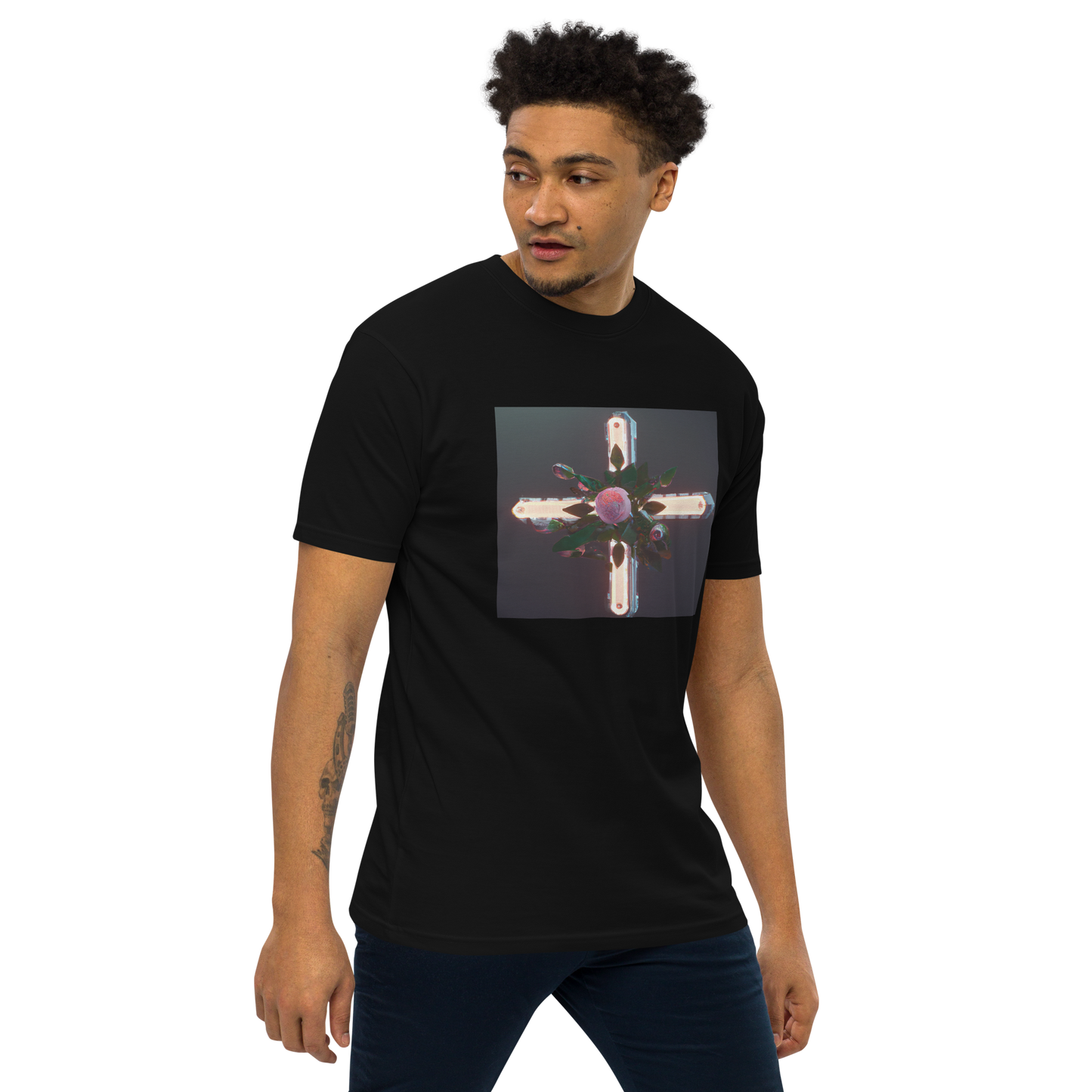 3D Rose Cross- Men’s premium heavyweight tee