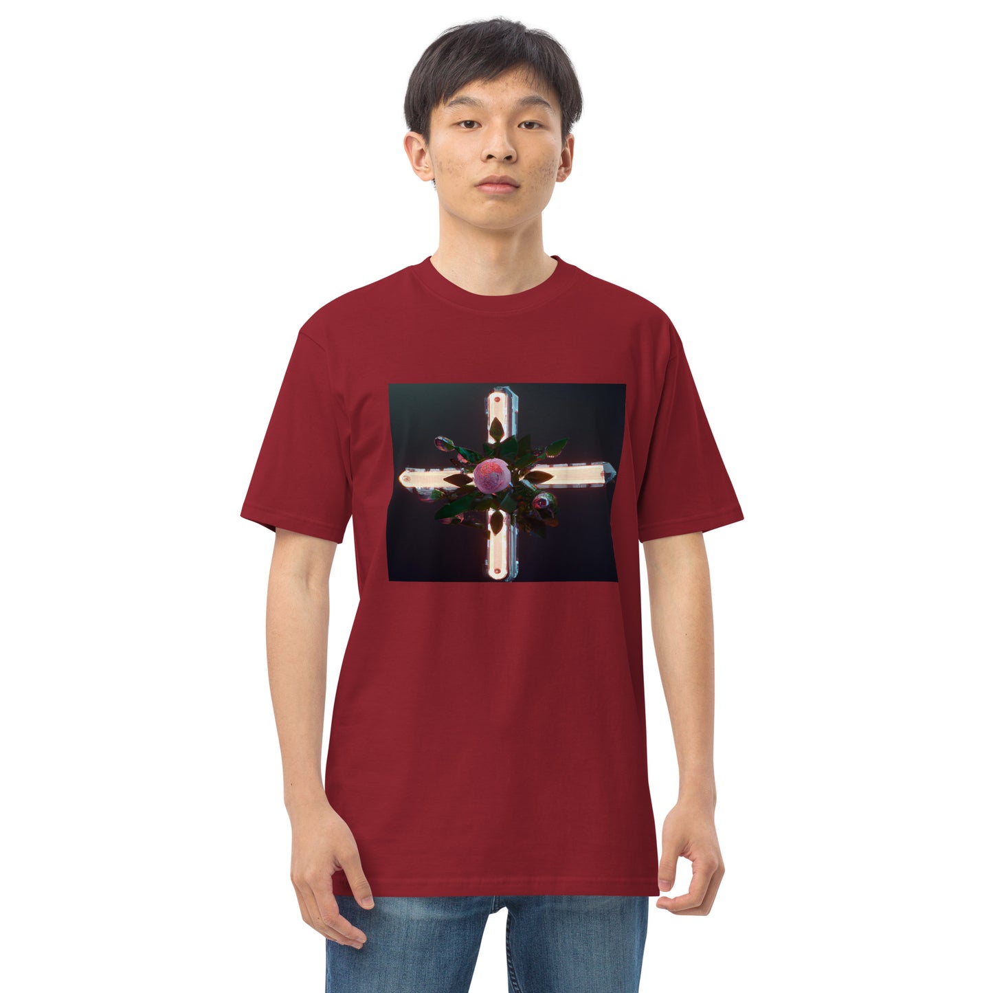 3D Rose Cross- Men’s premium heavyweight tee