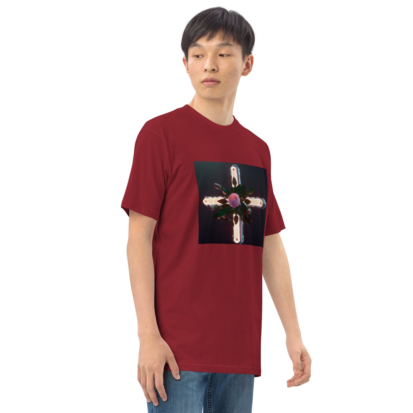 3D Rose Cross- Men’s premium heavyweight tee