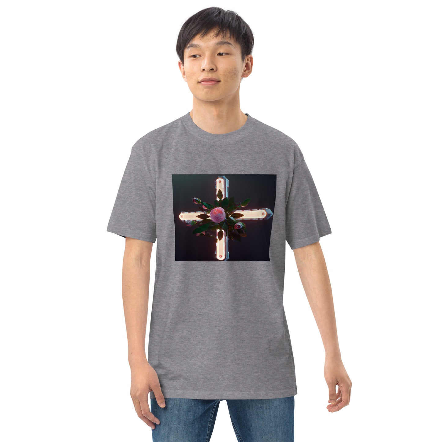 3D Rose Cross- Men’s premium heavyweight tee