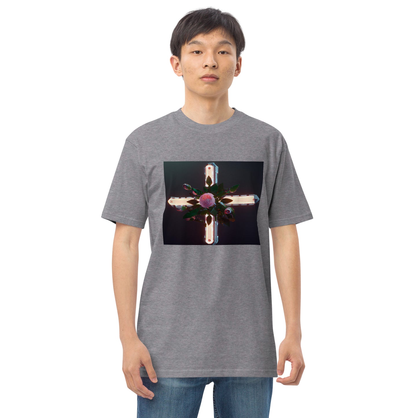 3D Rose Cross- Men’s premium heavyweight tee