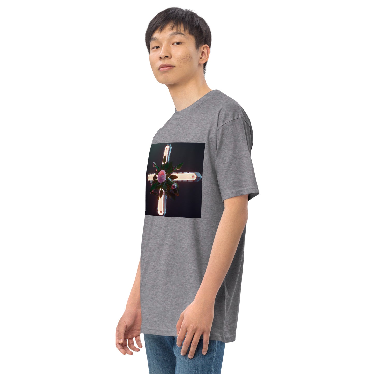 3D Rose Cross- Men’s premium heavyweight tee