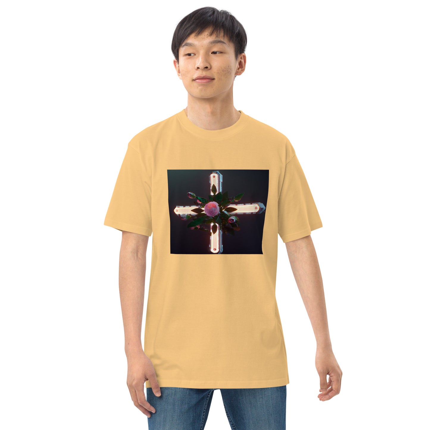 3D Rose Cross- Men’s premium heavyweight tee