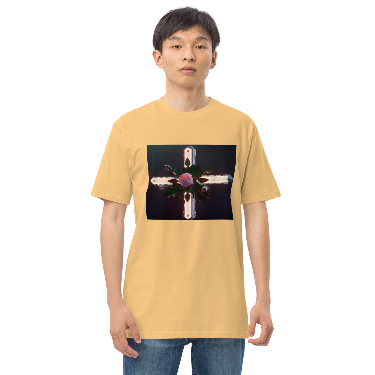 3D Rose Cross- Men’s premium heavyweight tee