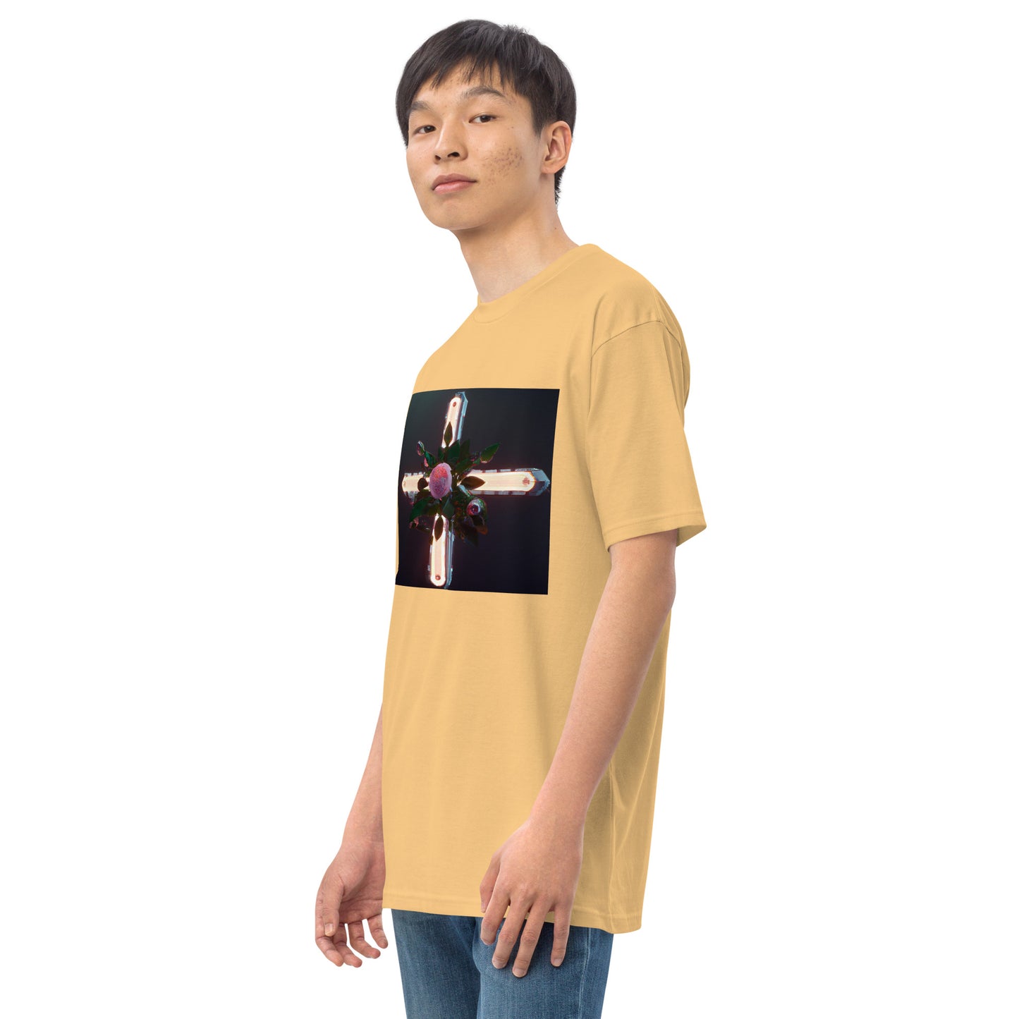 3D Rose Cross- Men’s premium heavyweight tee