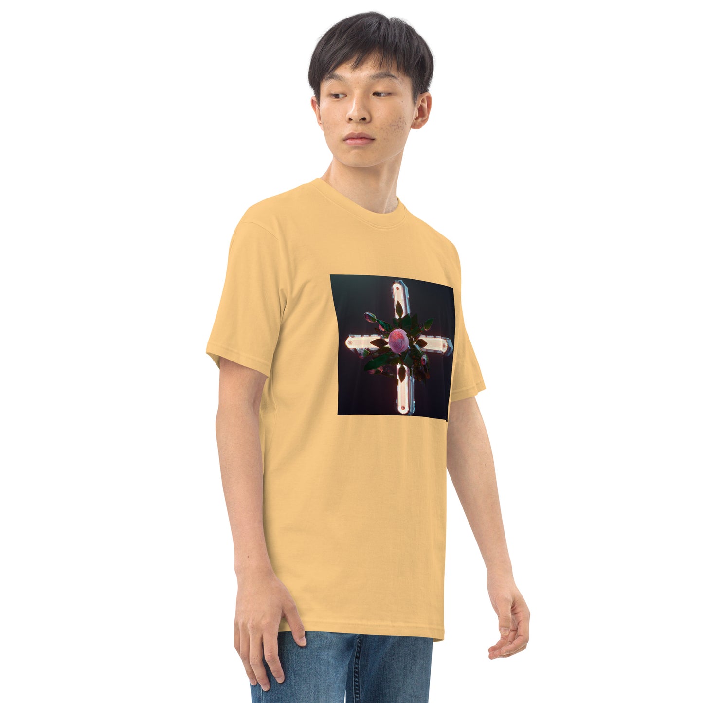 3D Rose Cross- Men’s premium heavyweight tee