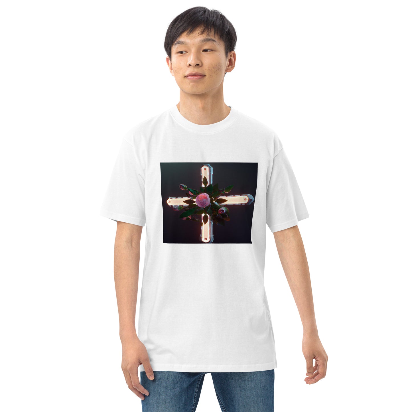 3D Rose Cross- Men’s premium heavyweight tee