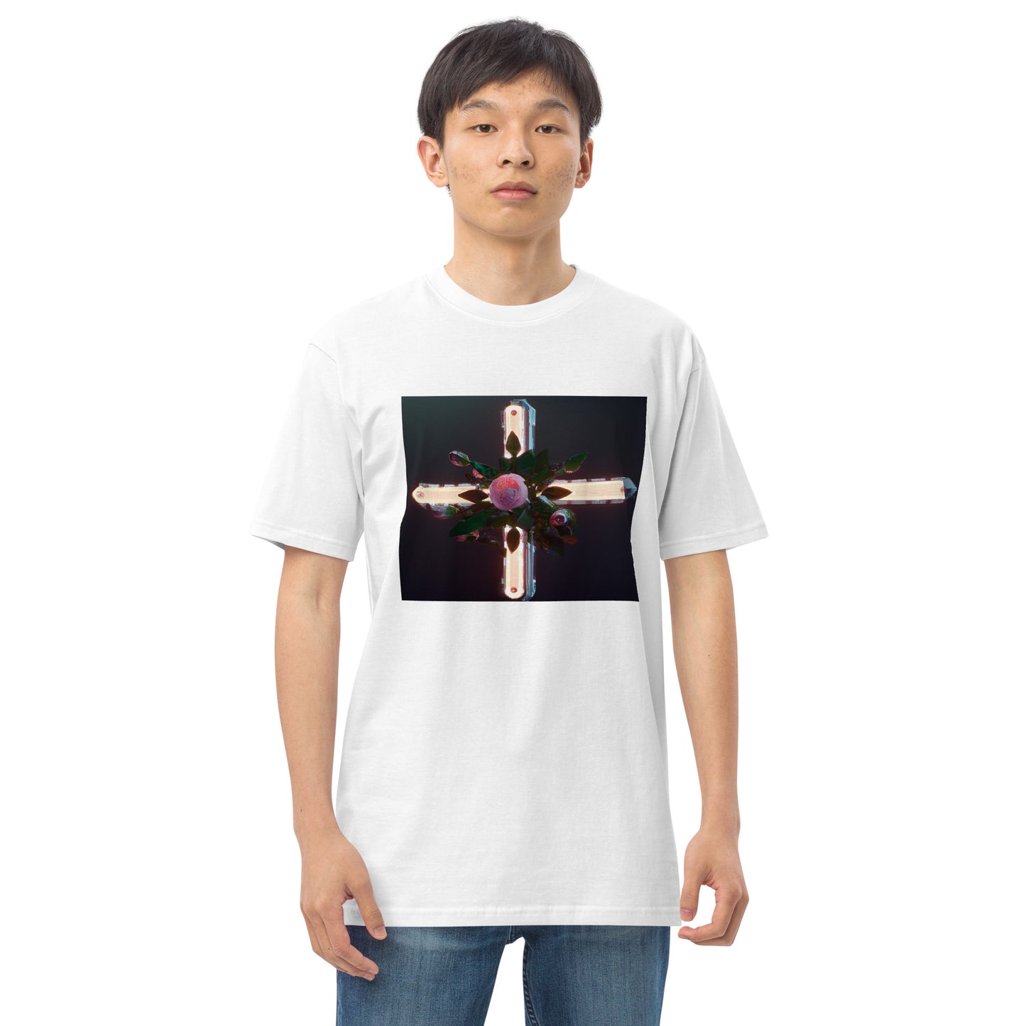 3D Rose Cross- Men’s premium heavyweight tee