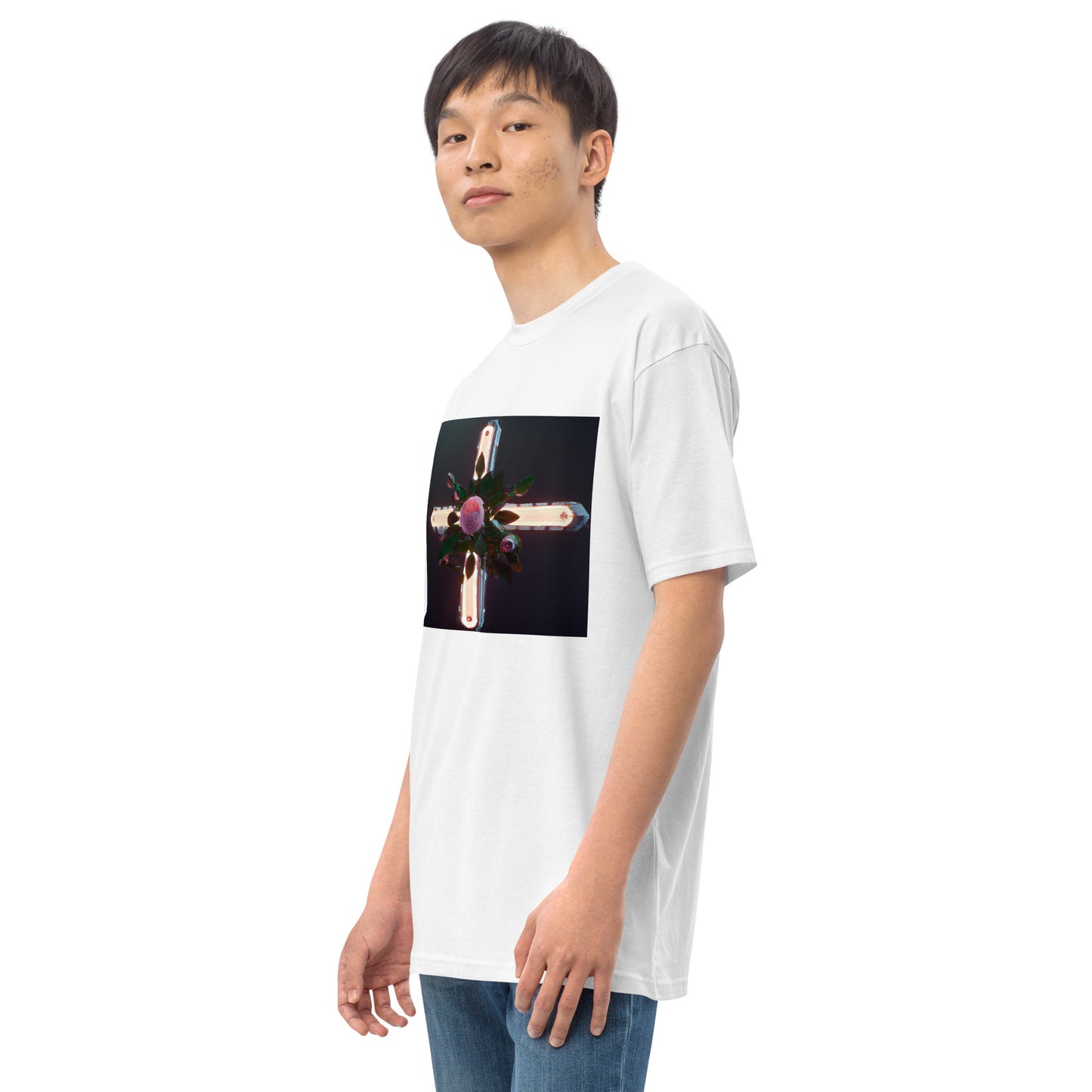 3D Rose Cross- Men’s premium heavyweight tee